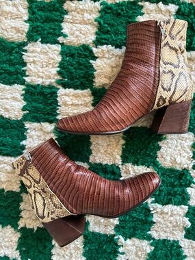 Freda Salvador Charm Snake skin Brown and Tan Ankle Boots with dust bag